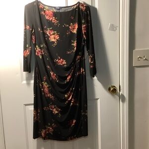 Chaps Black Dress with Red Floral Design